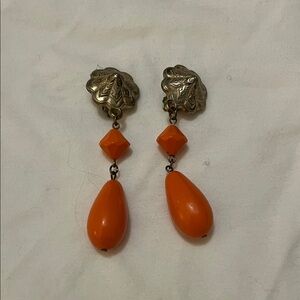 Vintage Clip On Orange Drop Earrings